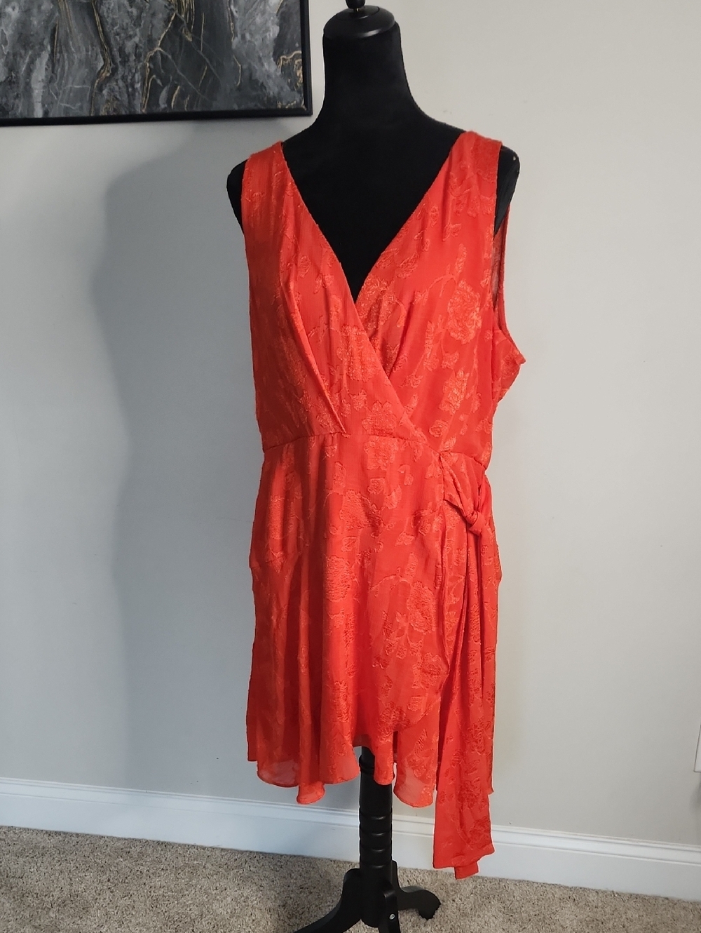 Premier One-Shoulder Orange Wrap Dress with Side Tie